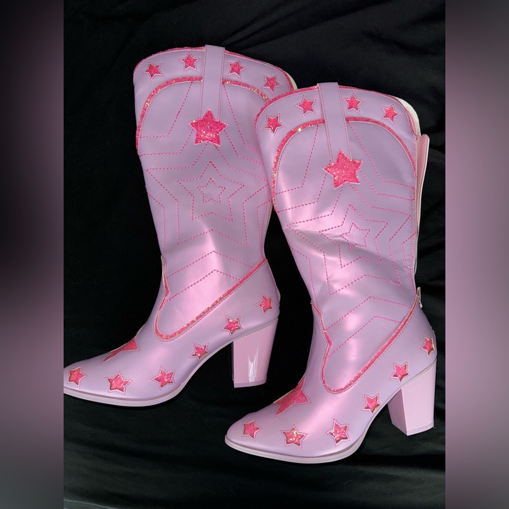 YRU Space Cowgirl - Pink Star Pearl Cowboy Boots - sz. 7 - Picture 4 of 4